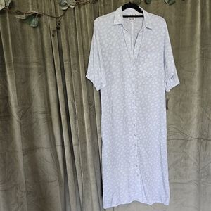 Deadstock True Vintage Coastal Pastel Baby Blue Polka Dot Smock Style Maxi Dress